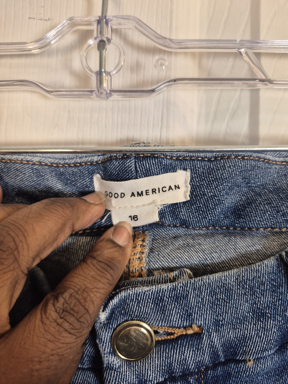 Good American Good Legs Crop Jeans Size 16 High Rise Raw Hem Medium Wash Blue - Picture 5 of 7